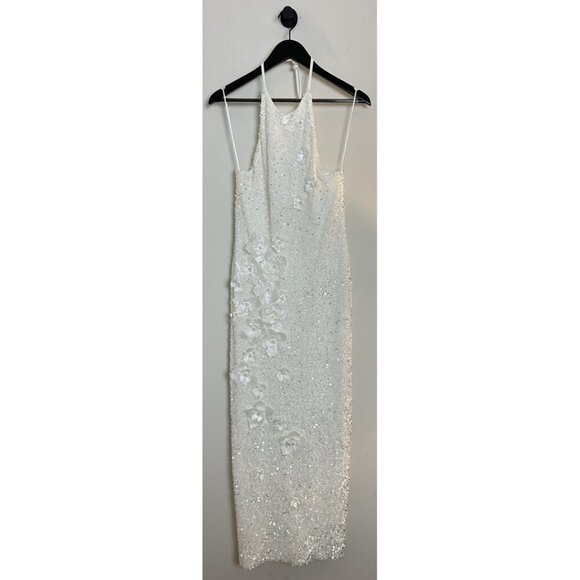 HELSI Helsi Brice Halter Sequin Column Maxi Dress in White Size Medium - Picture 5 of 16